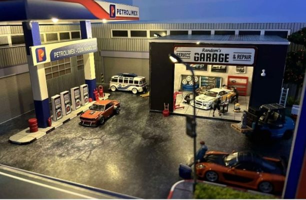 Mô hình Diorama Cây Xăng + Garage 1:64