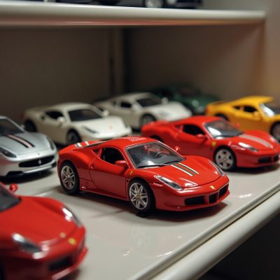 Mô hình hotwheels ferrari trên kệ trưng bày