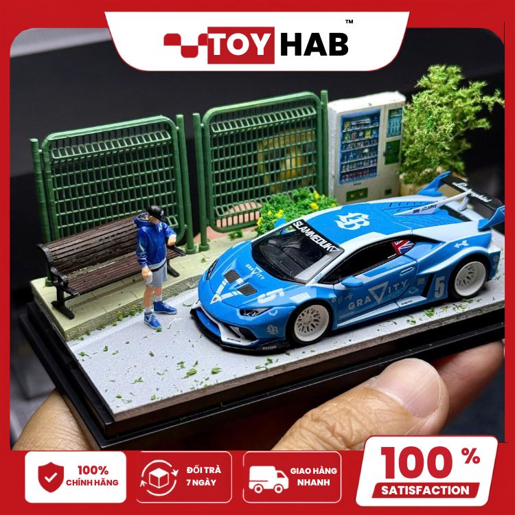 hop-mica-trung-bay Diorama hộp mica trưng bày xe mô hình 1:64 với tiểu cảnh cây xanh, mặt đường và phong cách JDM.